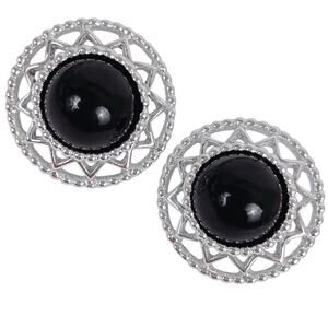 VTG Sarah Coventry Mod Atomic Black Silver Tone Clip On Earrings 1960s Space Age